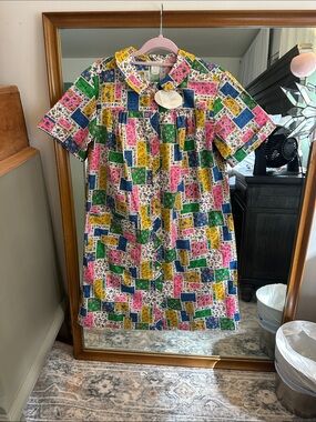 Miss Elaine Patchwork Floral Cotton Housecoat in Pink, Green, Blue, Yellow